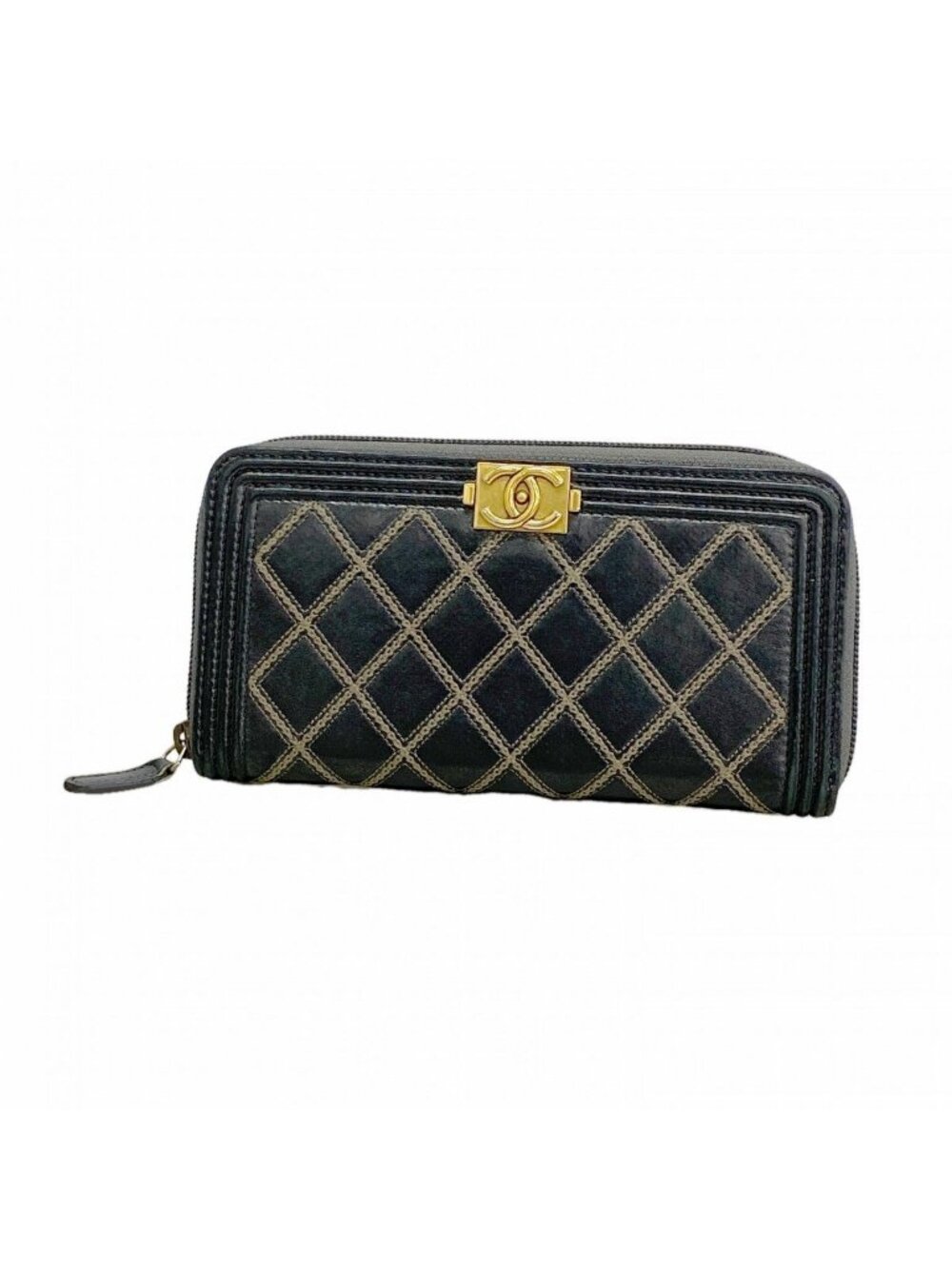 Chanel Wallet Boy Leather Black Gold